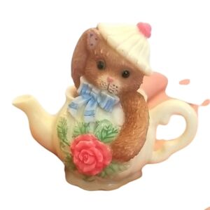 Vintage Resin Calico Kittens Mini Kitty in Tea Pot Figurine - Collectible